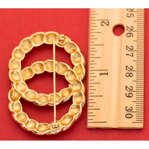 Vintage Two-Rope Circles With Sparkling Rhinestones Brooch - F9 - Picture 2 of 2